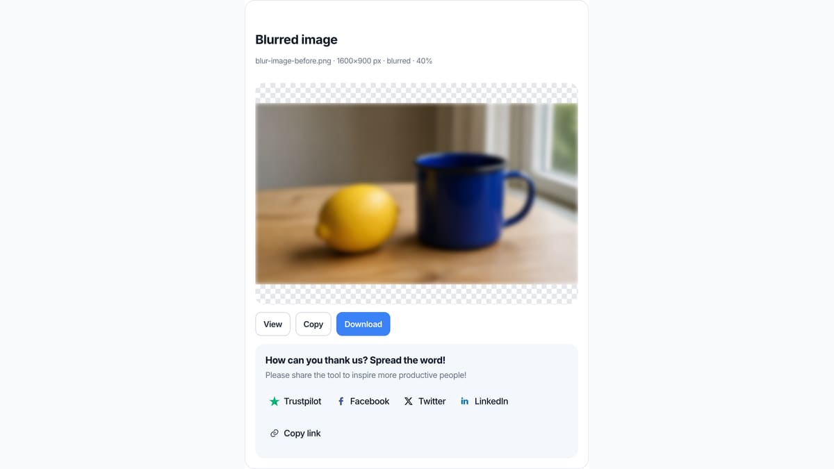 The Blur Image download chips on this page after the preview is already the blurred file.