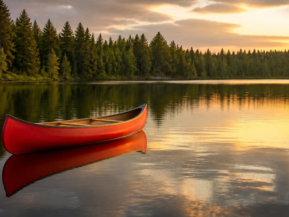 The Crop Image settings card with a crop box on the same red canoe photo and a ratio selected.