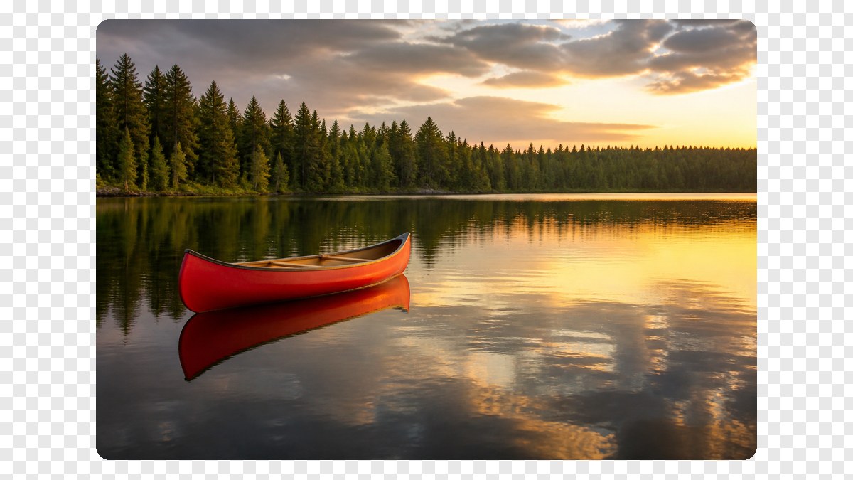 The same red canoe with rounded corners on a checkerboard that shows the transparent corners.