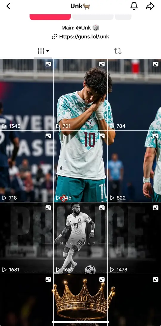 TikTok profile with a 1×3 banner across the top row above a larger split-image mural